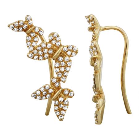 14k Yellow Gold Diamond Triple Butterfly Ear Crawler