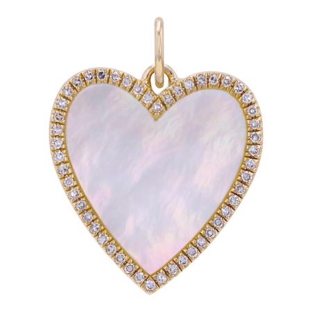 14K Yellow Gold Diamond Mother of Pearl Large Heart Charm
