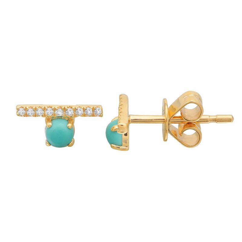 14K Yellow Gold Turquoise Diamond Stud Earrings