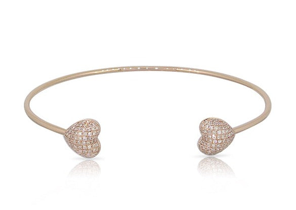 14K Gold Diamond Hearts Open Bangle