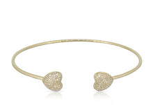 Load image into Gallery viewer, 14K Gold Diamond Hearts Open Bangle
