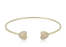 Load image into Gallery viewer, 14K Gold and Diamond Hearts Open Bangle
