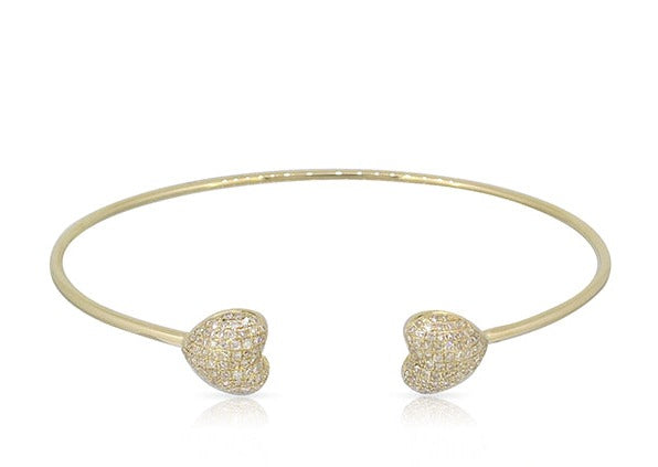 14K Gold Diamond Hearts Open Bangle