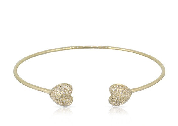 14K Gold and Diamond Hearts Open Bangle