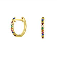 Load image into Gallery viewer, 14K Yellow Gold Rainbow Huggies
