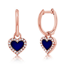 Load image into Gallery viewer, 14K Gold Lapis Heart Huggies
