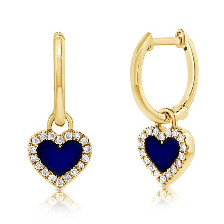 14K Gold Lapis Heart Huggies