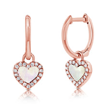 Load image into Gallery viewer, 14K Gold Mother of Pearl Hanging Heart Huggies
