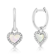 Load image into Gallery viewer, 14K Gold Mother of Pearl Hanging Heart Huggies
