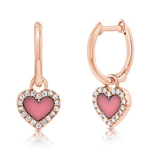Load image into Gallery viewer, 14K Gold Pink Opal Hanging Heart Huggies
