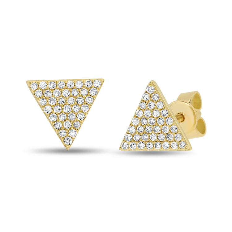 14K Gold and Diamond Medium Triangle Stud Earrings
