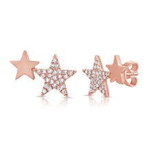 Load image into Gallery viewer, 14K Gold and Diamond Double Star Studs Large
