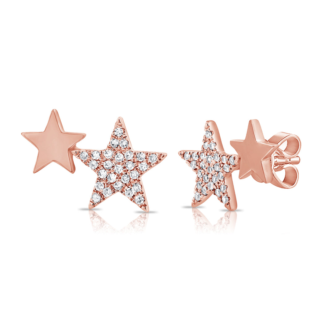 14K Gold and Diamond Double Star Studs Large