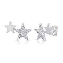 Load image into Gallery viewer, 14K Gold and Diamond Double Star Studs Large
