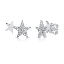 Load image into Gallery viewer, 14K Gold and Diamond Double Star Studs Medium
