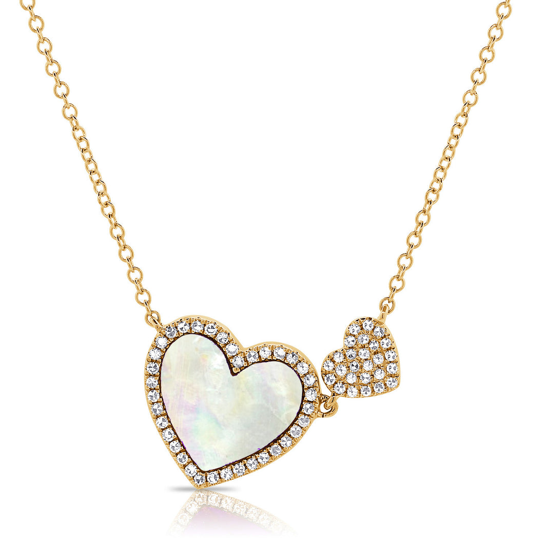14K Gold Mother of Pearl Large Double Heart Necklace