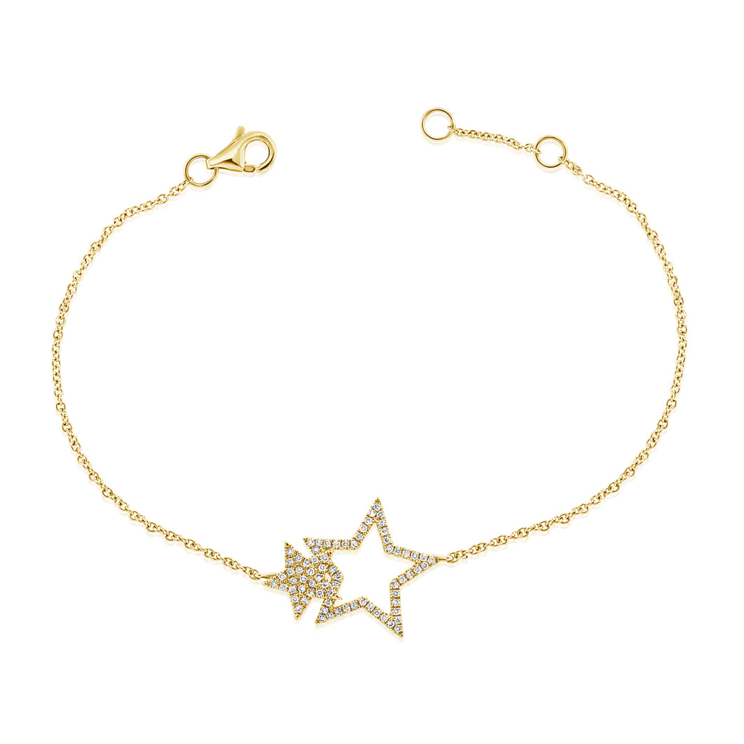 14K Gold Diamond Double Star Bracelet