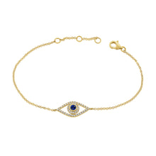 Load image into Gallery viewer, 14K Gold Diamond Sapphire Evil Eye Bracelet
