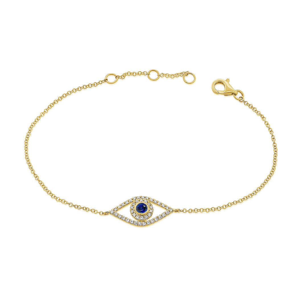 14K Gold Diamond Sapphire Evil Eye Bracelet
