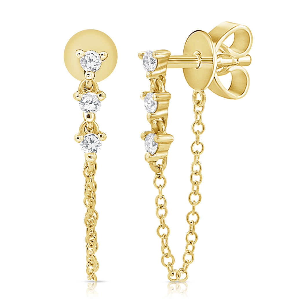 14k Gold Triple Diamond Chain Earrings