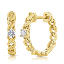 Load image into Gallery viewer, 14k Gold Link and Diamond Huggie Earrings
