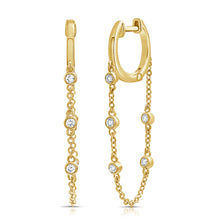 Load image into Gallery viewer, 14K Gold Diamond Huggie Bezel Chain Earring
