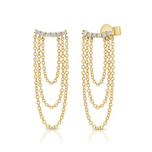 Load image into Gallery viewer, 14K Gold Diamond Bar and Chain Earring
