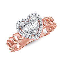 Load image into Gallery viewer, 14K Gold Diamond and Baguette Cuban Heart Ring
