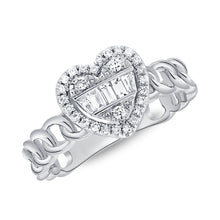 Load image into Gallery viewer, 14K Gold Diamond and Baguette Cuban Heart Ring
