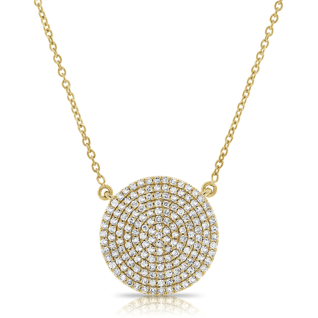 14K Gold Diamond Large Disc Necklace