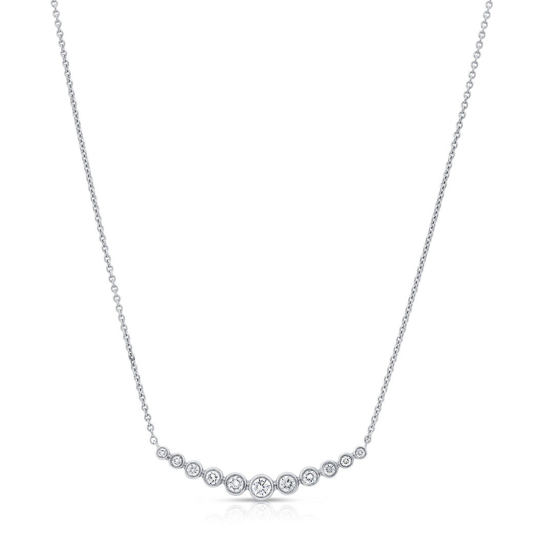 14K White Gold Diamond Bezel Curved Bar Necklace