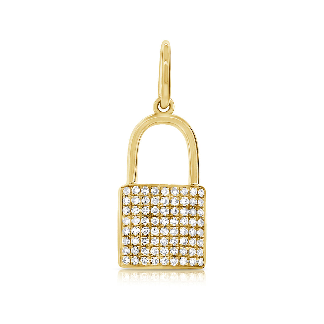14K Yellow Gold Diamond Lock Charm