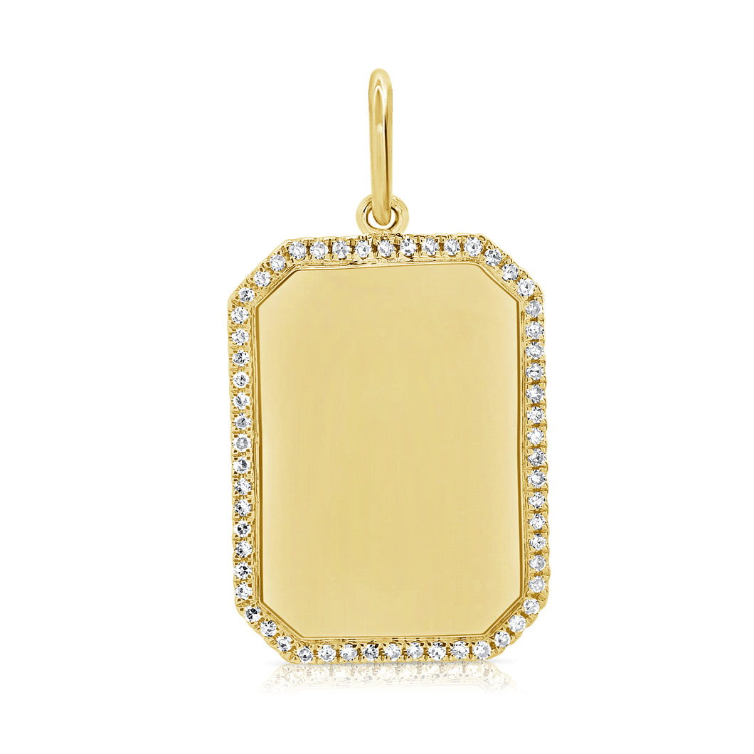 14K Gold and Diamond Rectangle Engrave ID Charm