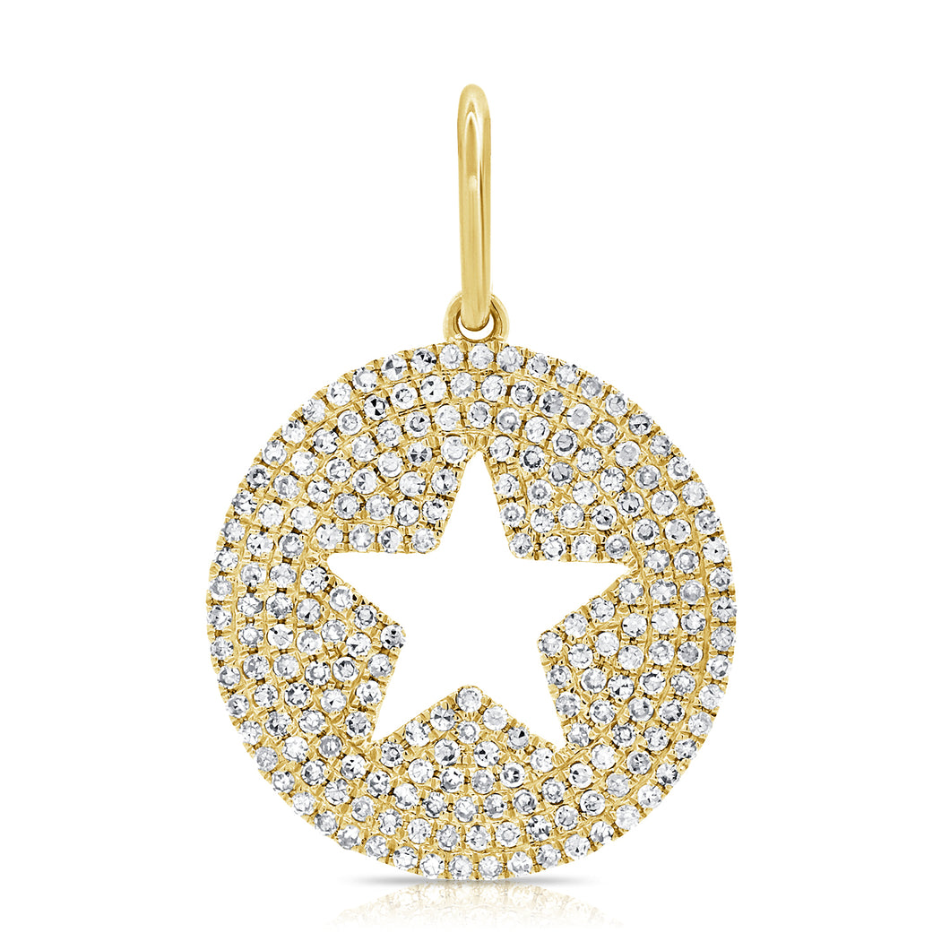14K Gold Diamond Circle with Star Cut-out Charm