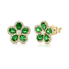 Load image into Gallery viewer, 14K Yellow Gold Emerald Flower Studs
