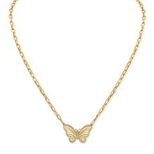 Load image into Gallery viewer, 14K Gold Diamond Butterfly Necklace with Paperclip Chain
