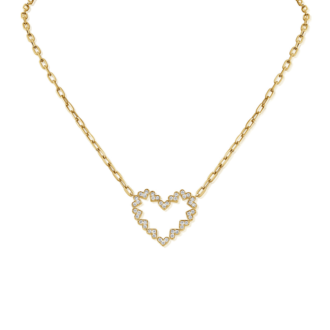14K Gold Large Diamond Heart and Paperclip Chain Necklace