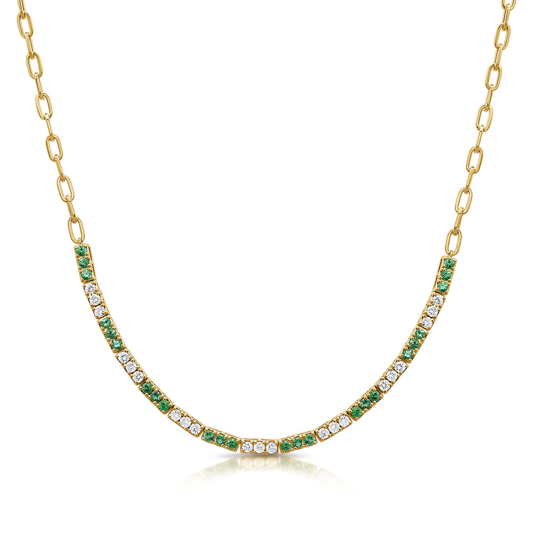 14K Gold Diamond and Emerald Curve Necklace