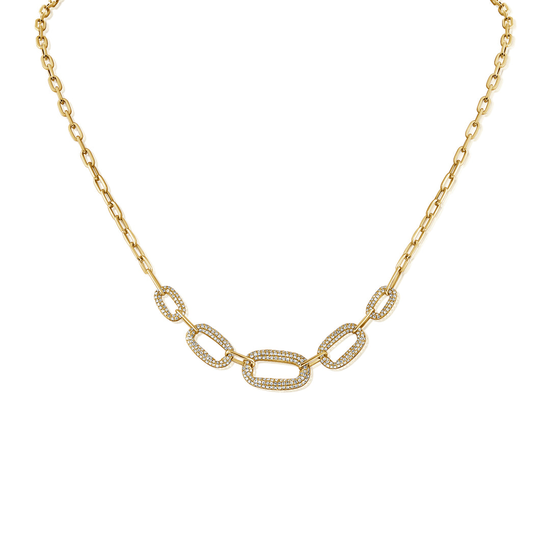 14K Yellow Gold Diamond Rectangle Necklace