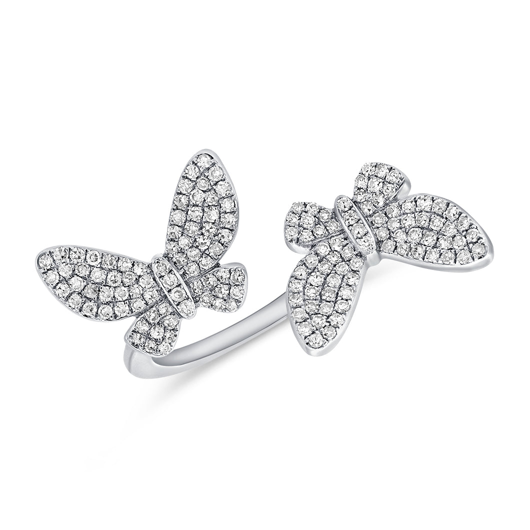 14K White Gold Diamond Double Butterfly Ring