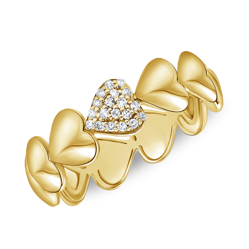 14K Yellow Gold Diamond Heart Band