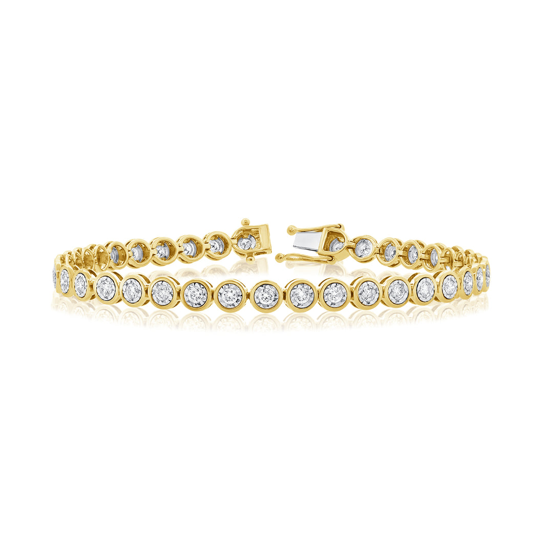 14K Gold and Diamond Bezel Large Tennis Bracelet