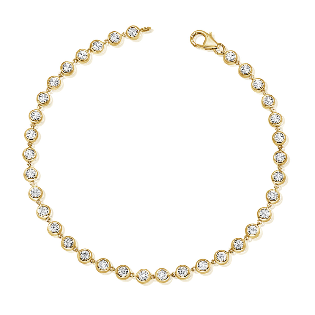 14K Yellow Gold Diamond Bezel Tennis Bracelet