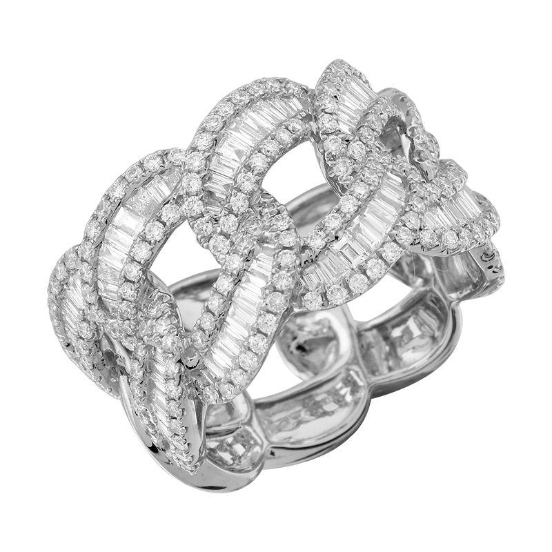 14K White Gold Diamond Illusion Link Ring