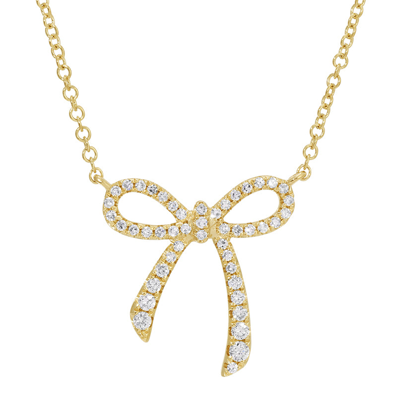 14K Gold Diamond Medium Bow Necklace