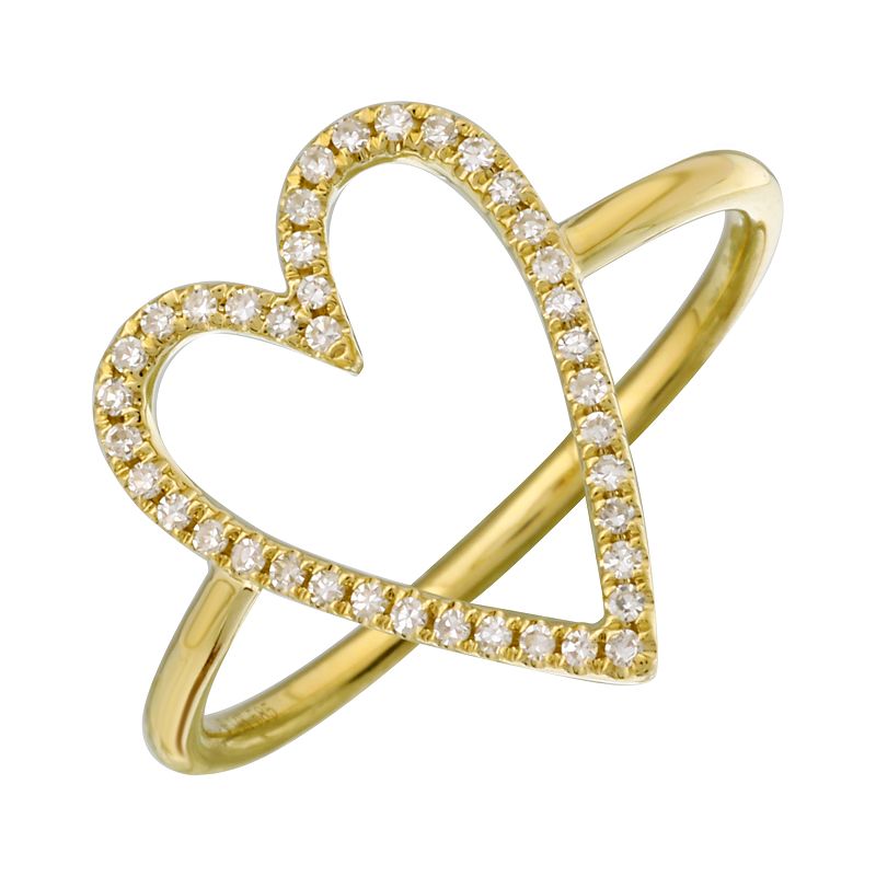 14K Yellow Gold Elongated Open Diamond Heart Ring