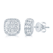 Load image into Gallery viewer, 14K White Gold Diamond Halo Cushion Studs
