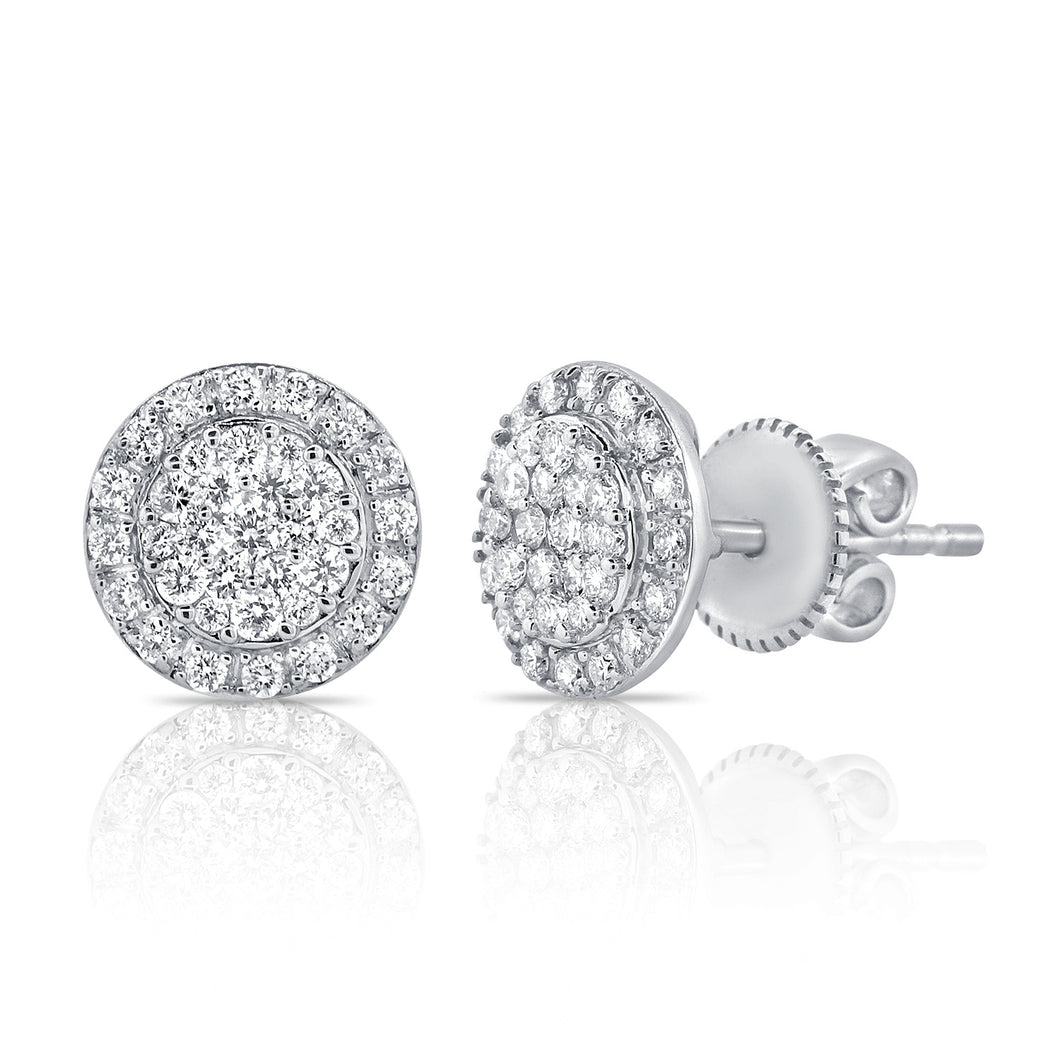 14K White Gold Round Diamond Studs with Halo