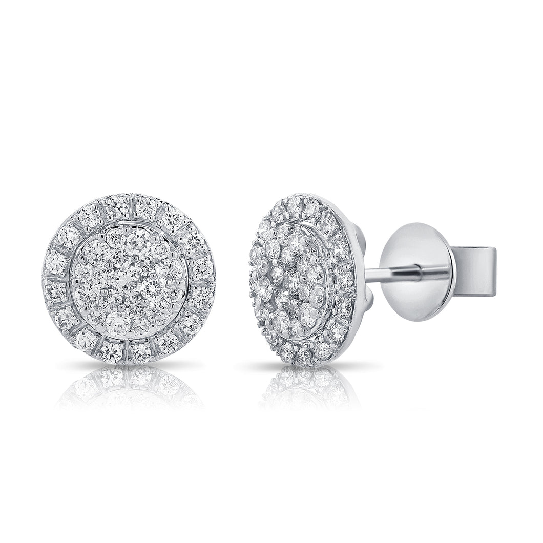 14K White Gold Diamond Round Studs with Halo