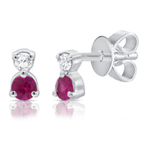 Load image into Gallery viewer, 14K Gold Diamond and Ruby Small Studs
